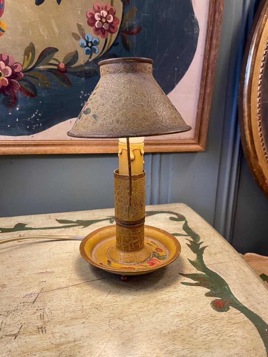 Small Bouillotte Lamp With Floral Decor-photo-2