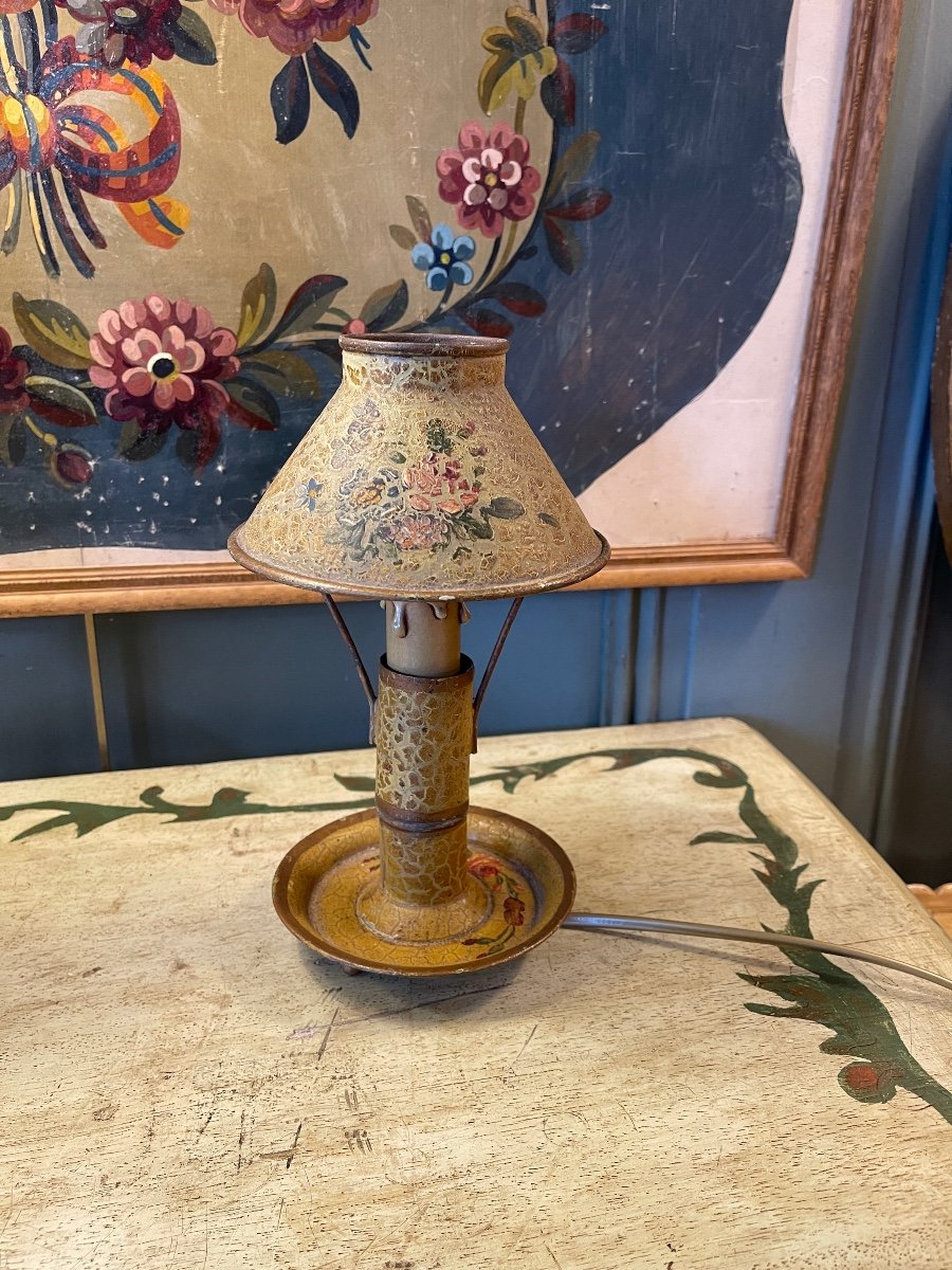 Small Bouillotte Lamp With Floral Decor-photo-5