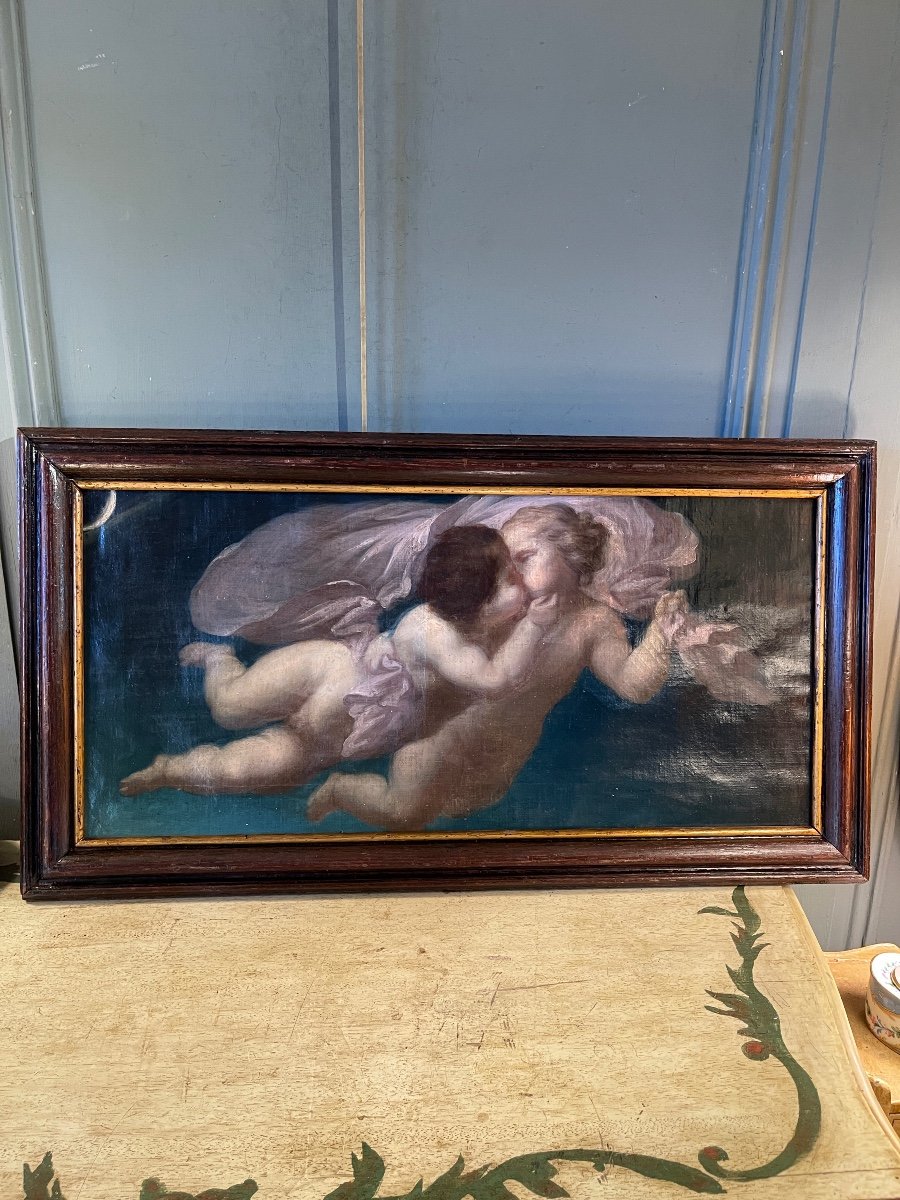 19th Century Cherub Painting, N° 1-photo-2