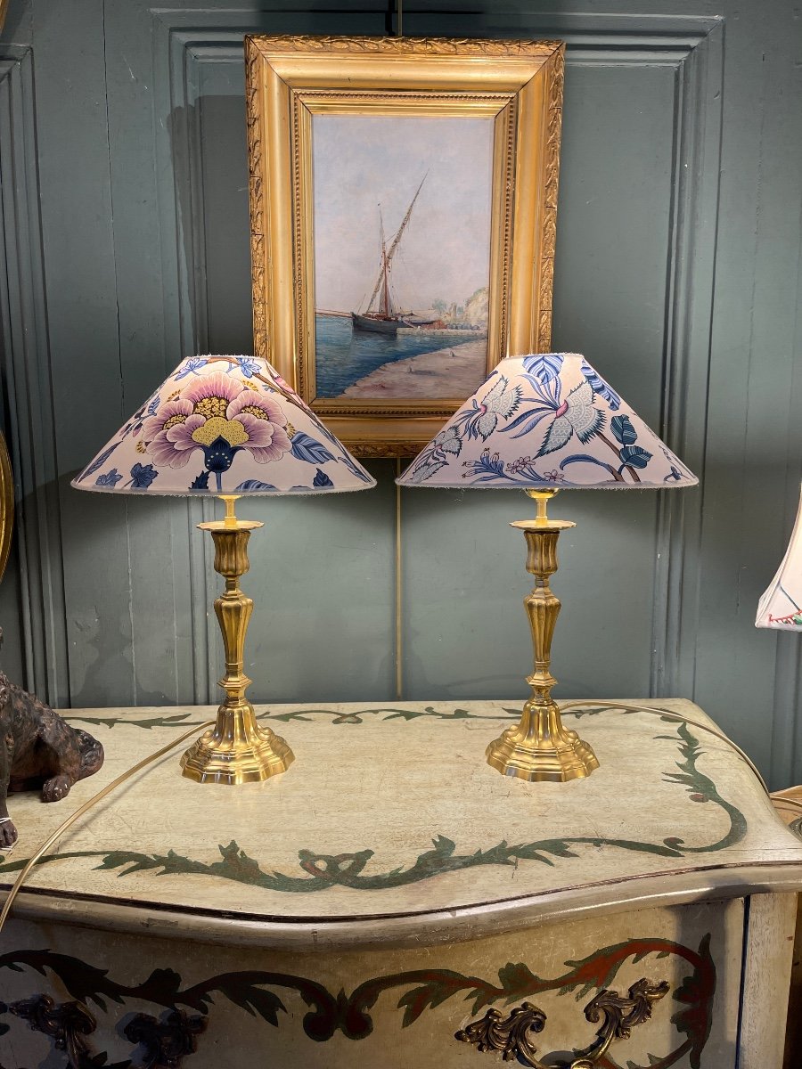 Pair Of Gilt Bronze Lamps From Maison Cagneau, Paris-photo-2