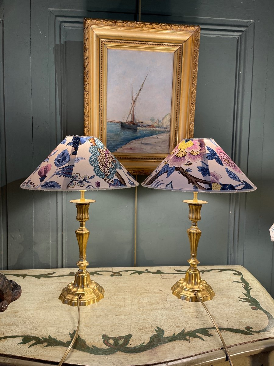 Pair Of Gilt Bronze Lamps From Maison Cagneau, Paris-photo-3
