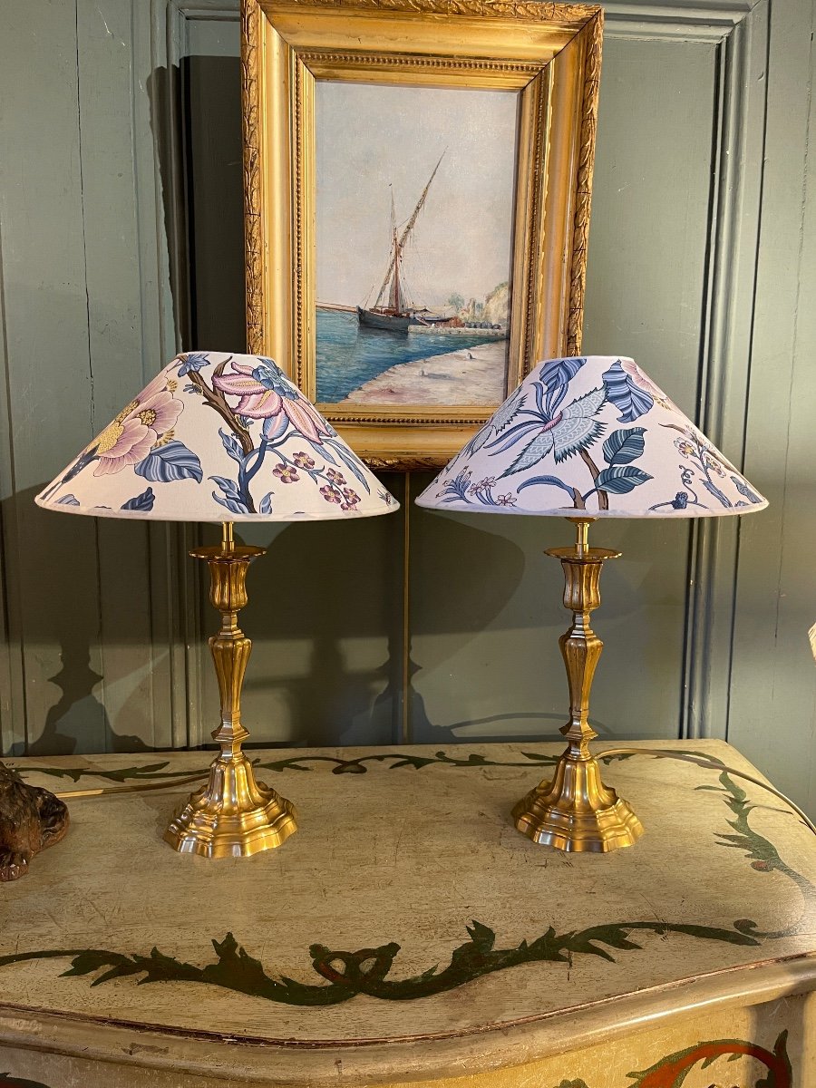 Pair Of Gilt Bronze Lamps From Maison Cagneau, Paris-photo-4