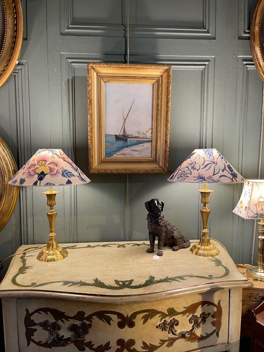 Pair Of Gilt Bronze Lamps From Maison Cagneau, Paris-photo-8