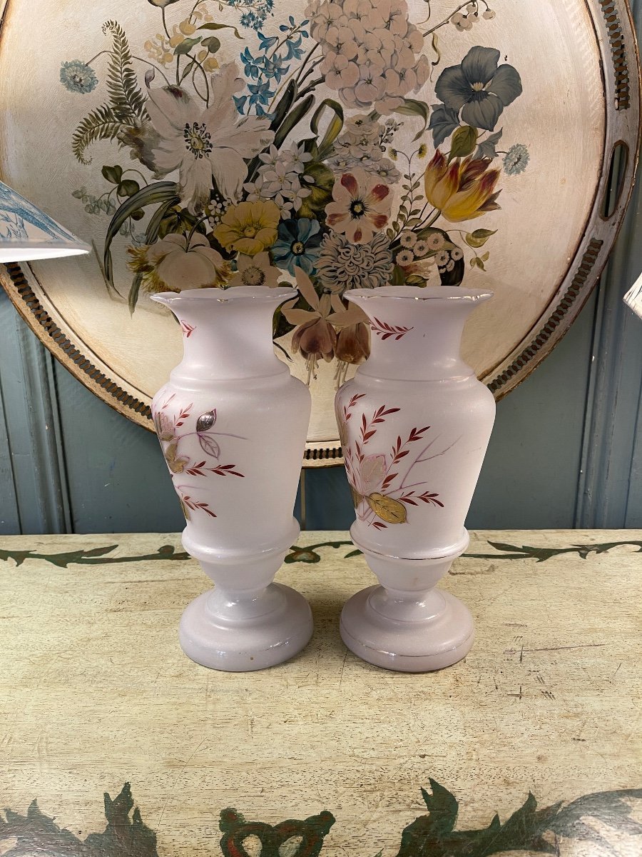 Paire De Vases En Opaline émaillés-photo-2