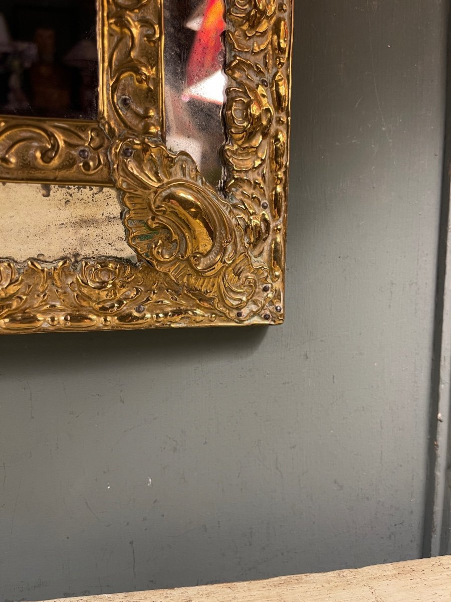 Miroir à Parecloses En Laiton Repoussé-photo-4