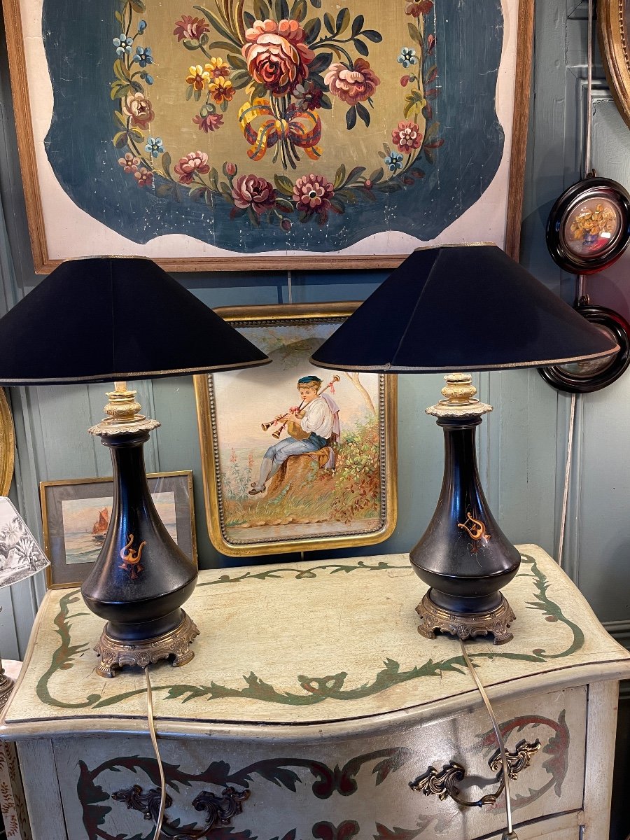 Pair Of 19th Century Earthenware Lamps-photo-4