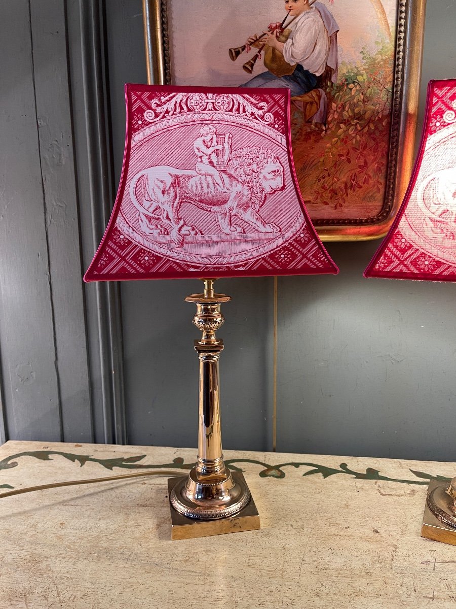 Paire De Lampes En Bronze Poli-photo-1