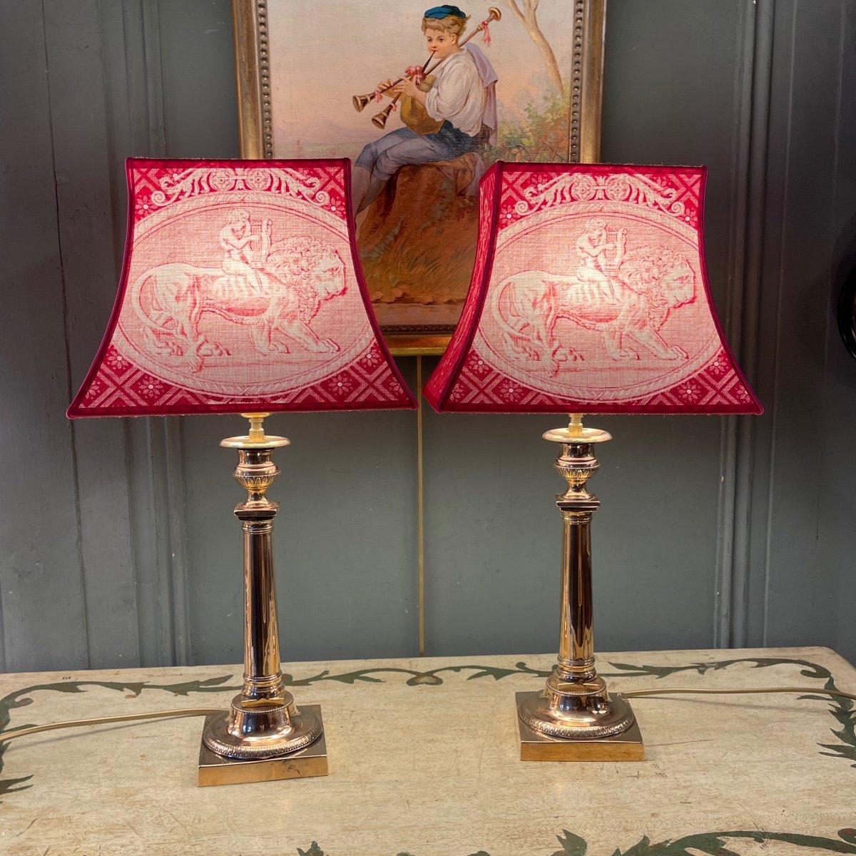Paire De Lampes En Bronze Poli