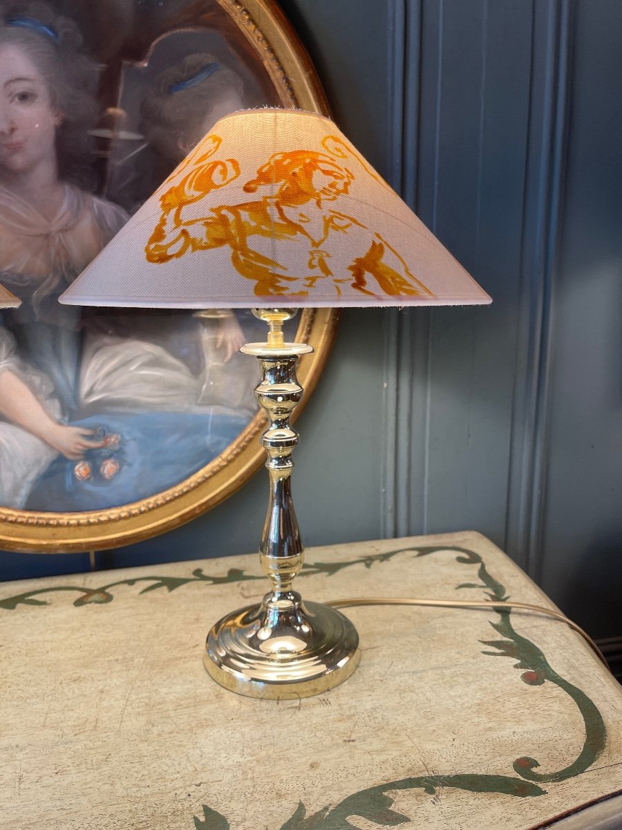 Pair Of Polished Brass Lamps, Height 41 Cm-photo-4