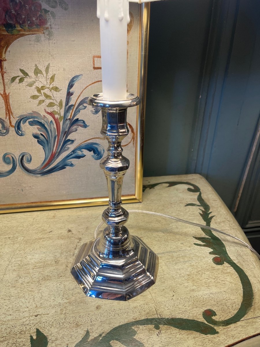 Lampe En Métal Argenté, Hauteur 47 cm-photo-5