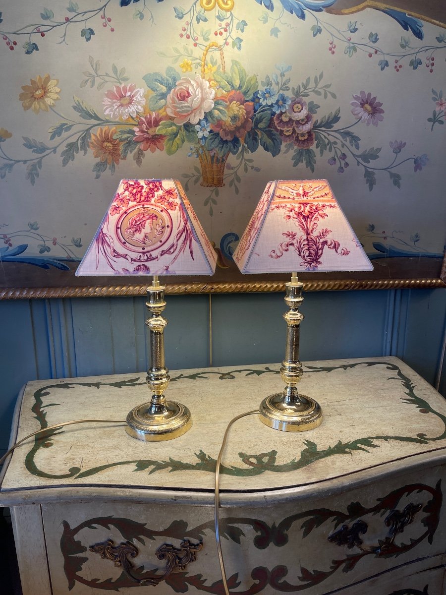 Pair Of Chiseled Bronze Lamps, Height 43 Cm-photo-4