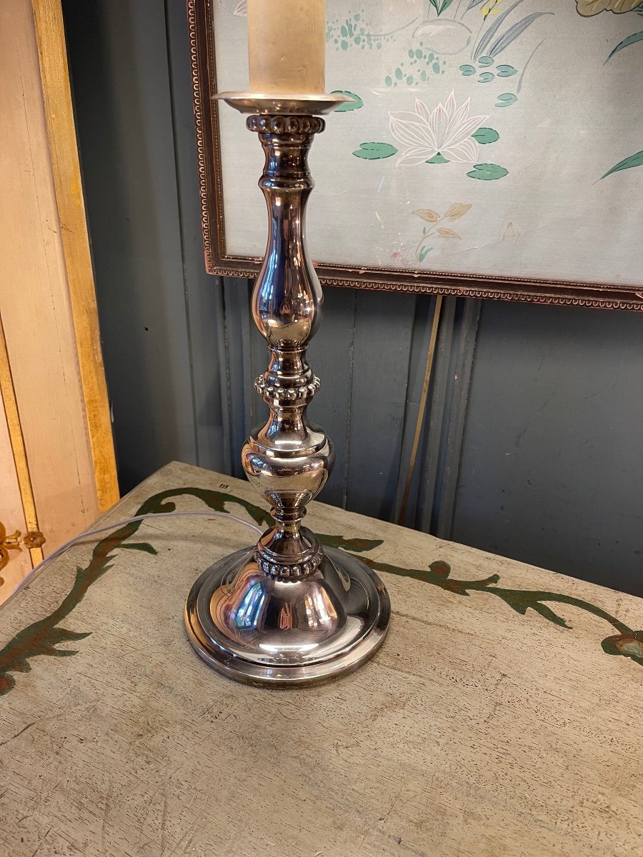 Silver Metal Lamp, Height 61 Cm-photo-2