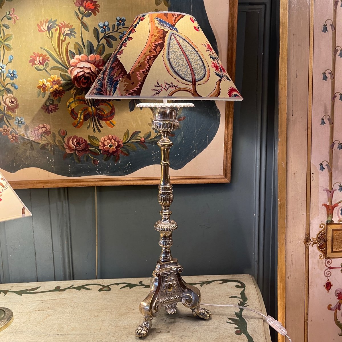 Large Tripod Bronze Lamp, Height 71 Cm