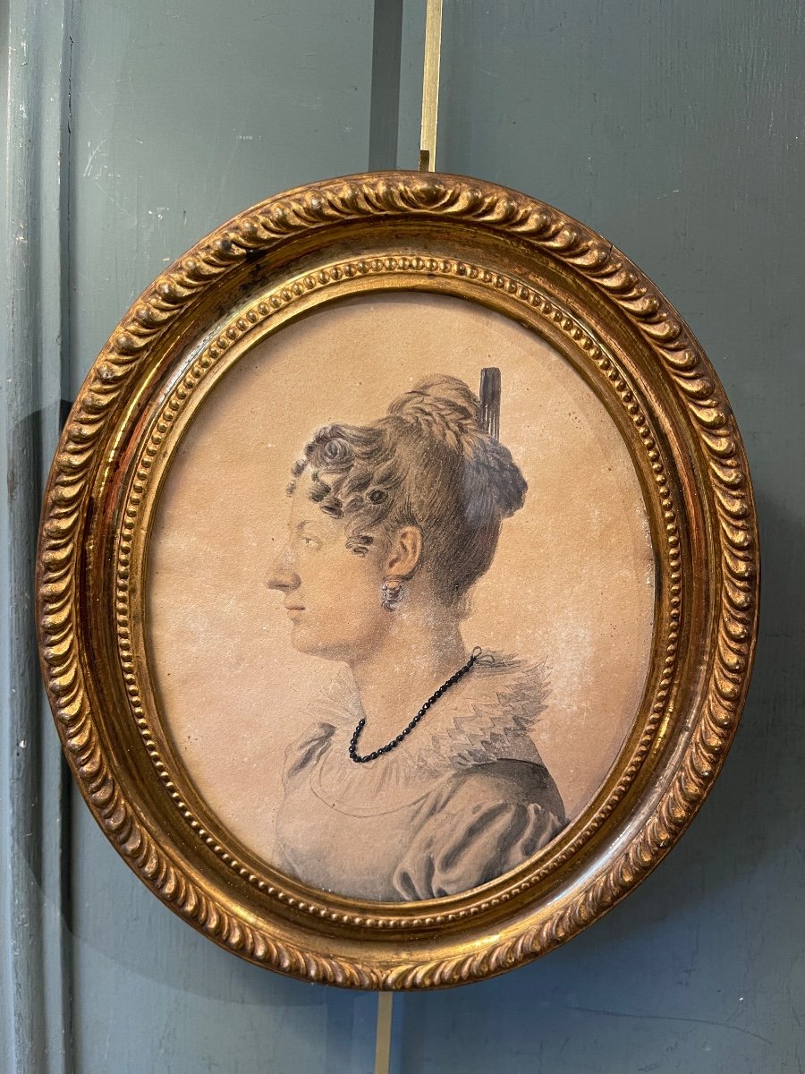 Femme De Profil, Aquarelle Début XIXème-photo-4