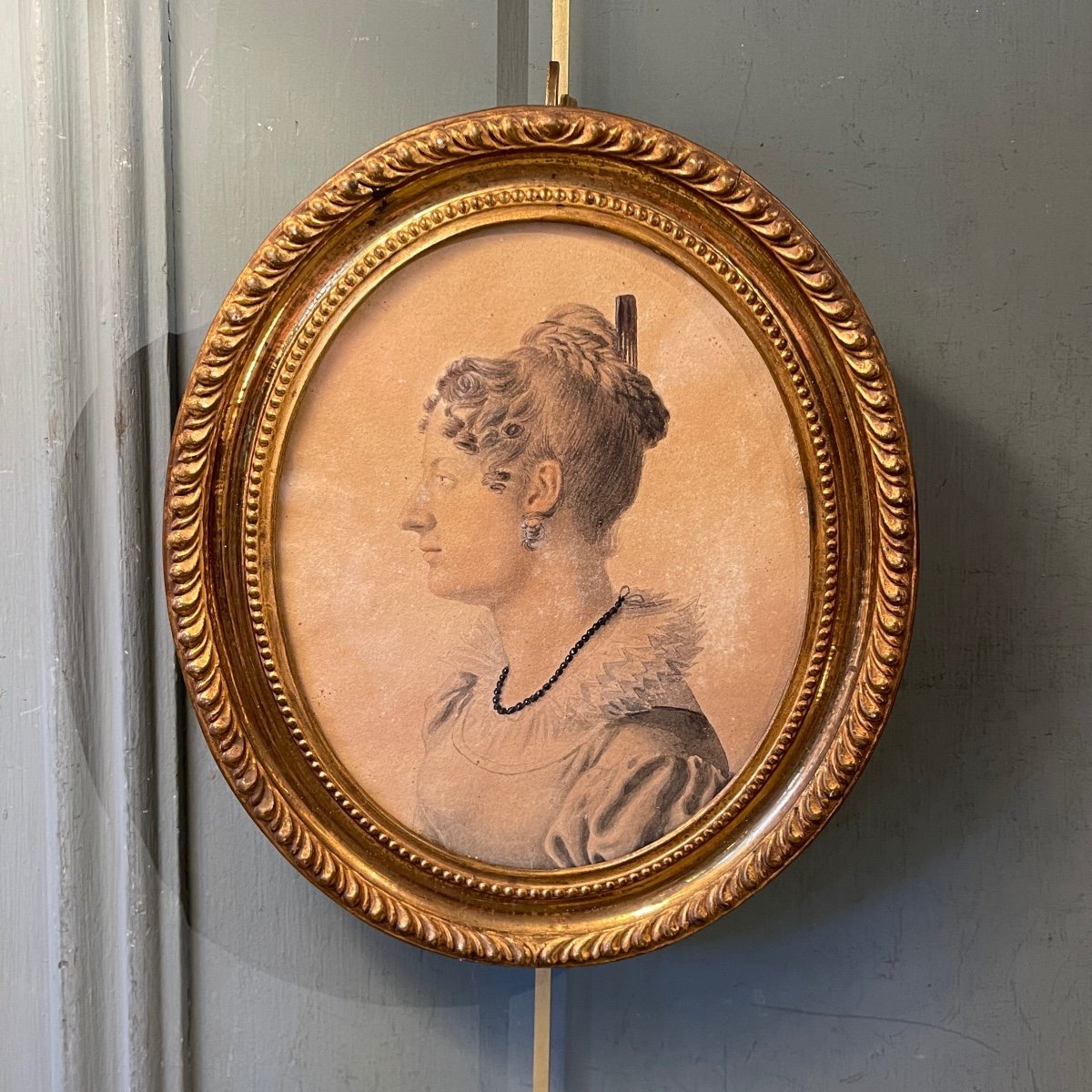 Femme De Profil, Aquarelle Début XIXème