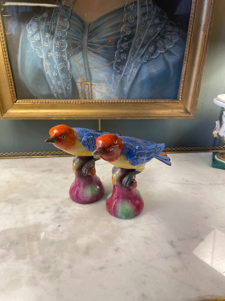 Paire d'Oiseaux En Porcelaine -photo-3