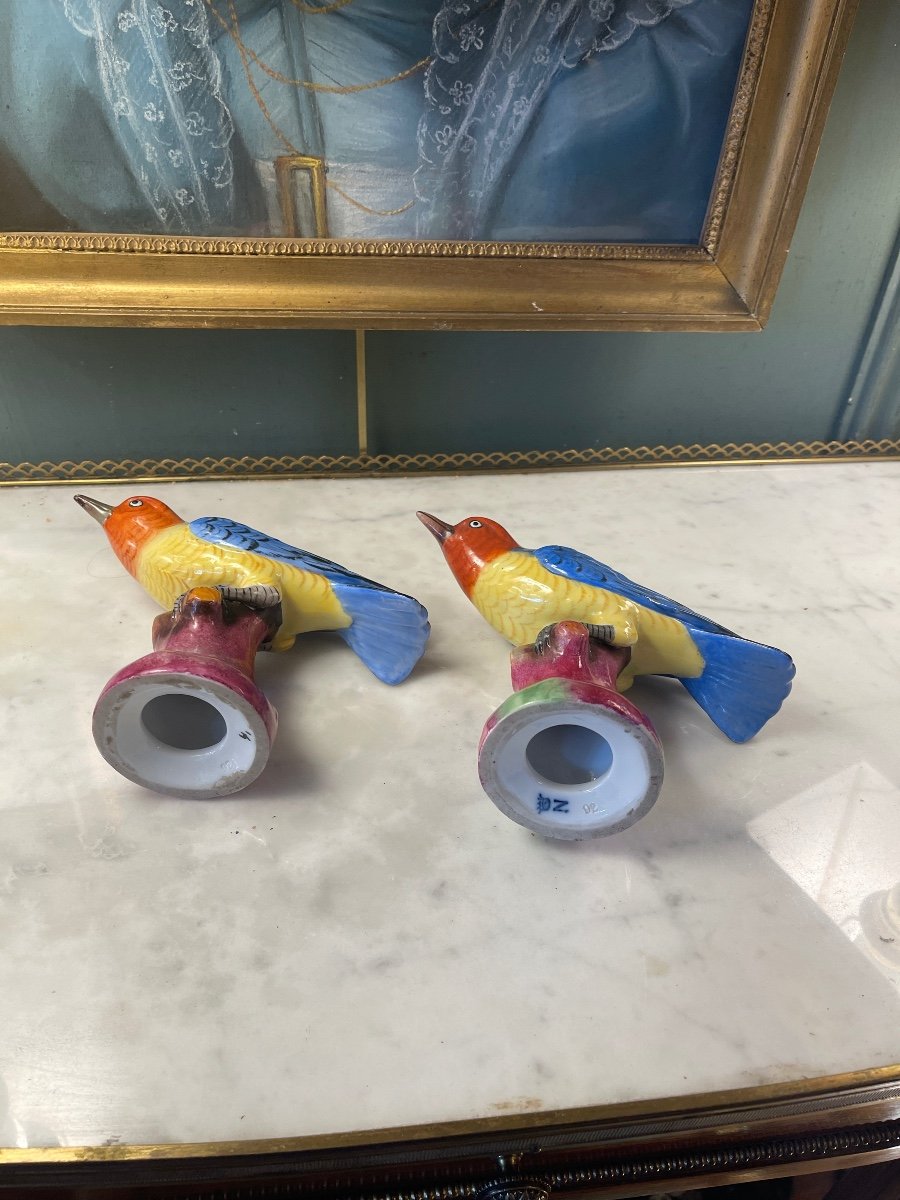 Paire d'Oiseaux En Porcelaine -photo-7