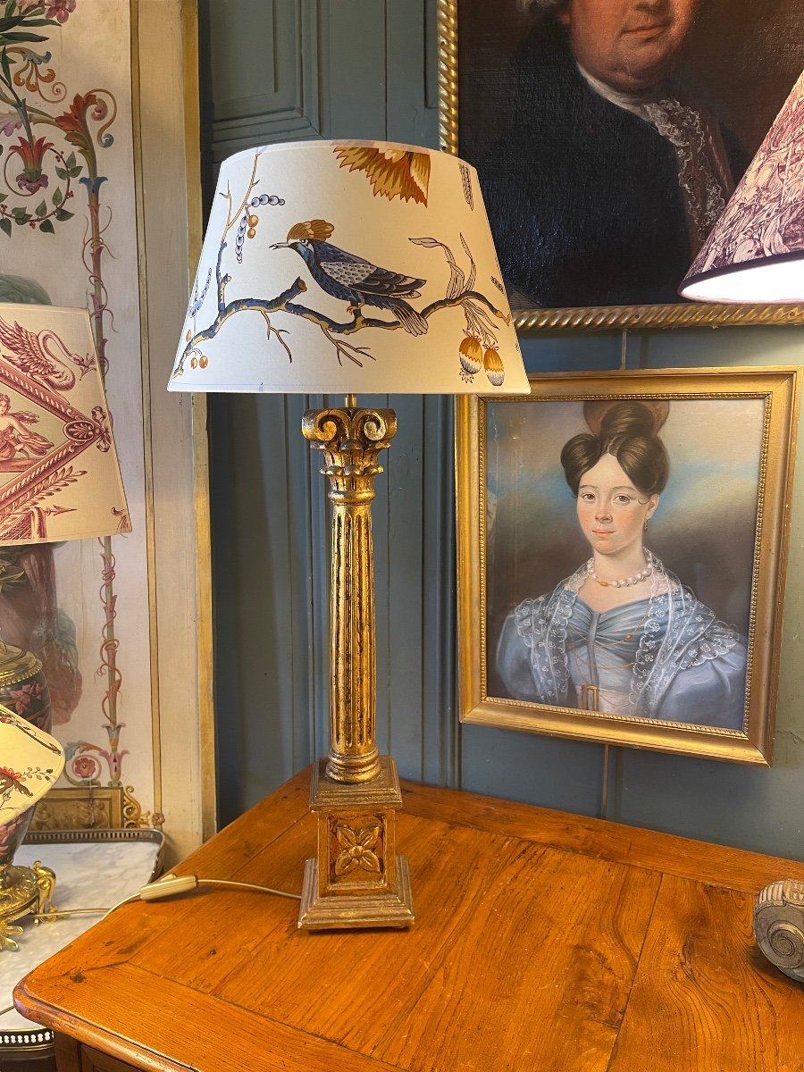 Large Lamp In Golden Patinated Wood, Height 75 Cm-photo-2