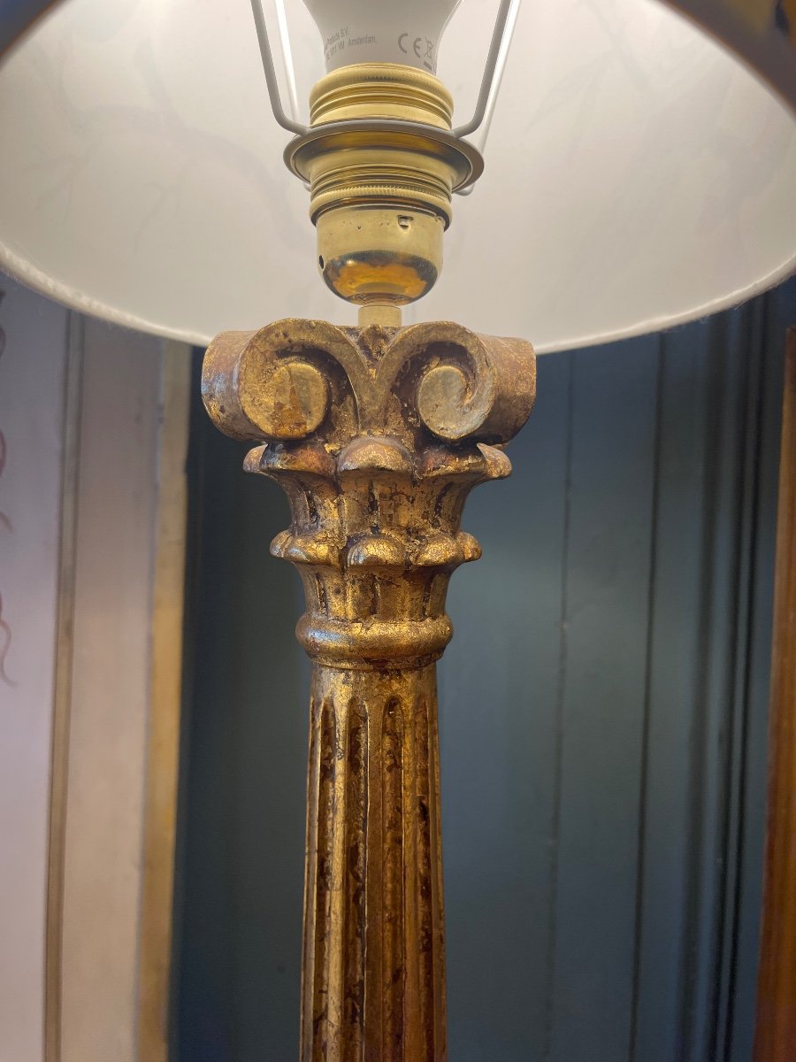 Large Lamp In Golden Patinated Wood, Height 75 Cm-photo-3