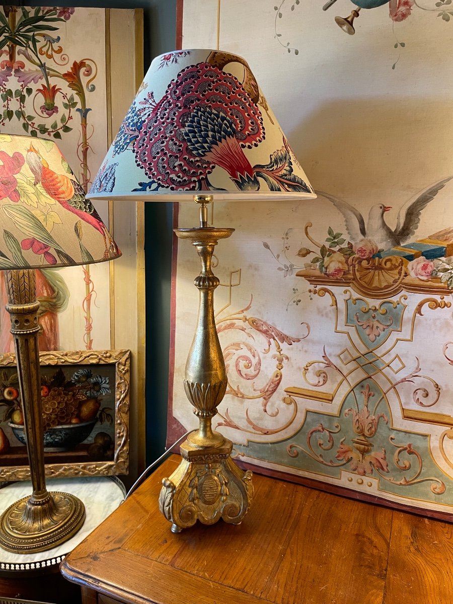 Lamp In Golden Wood, Height 84 Cm-photo-3