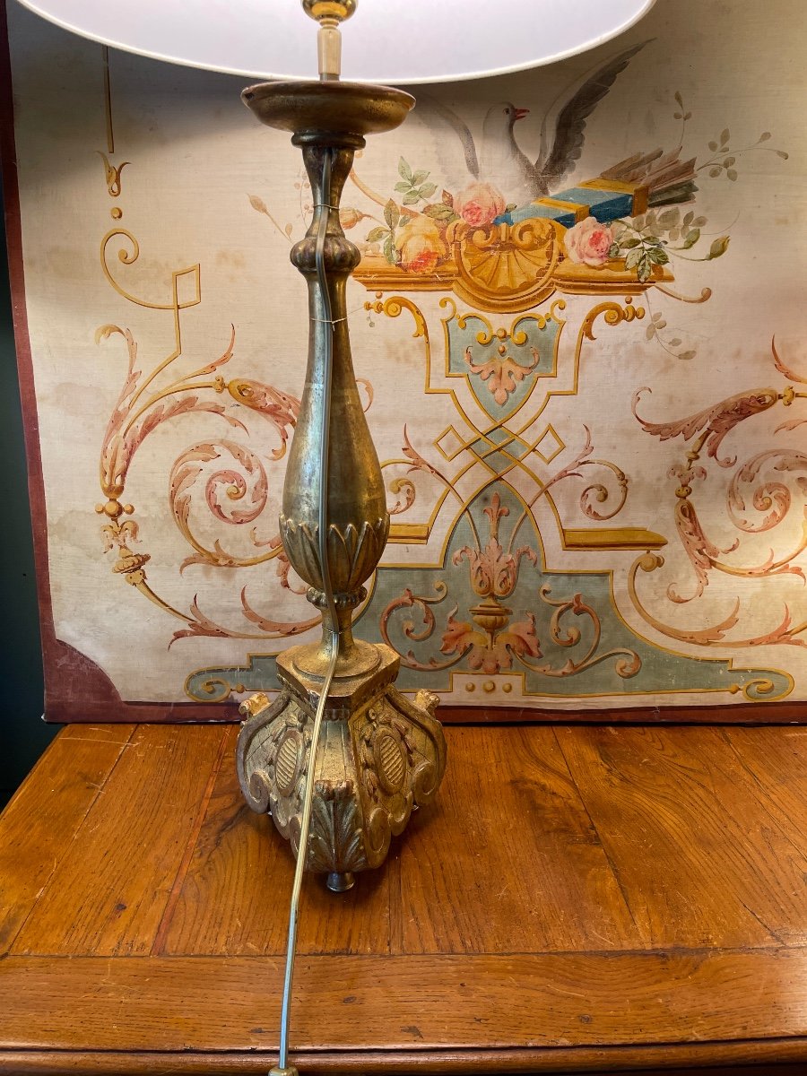 Lamp In Golden Wood, Height 84 Cm-photo-1