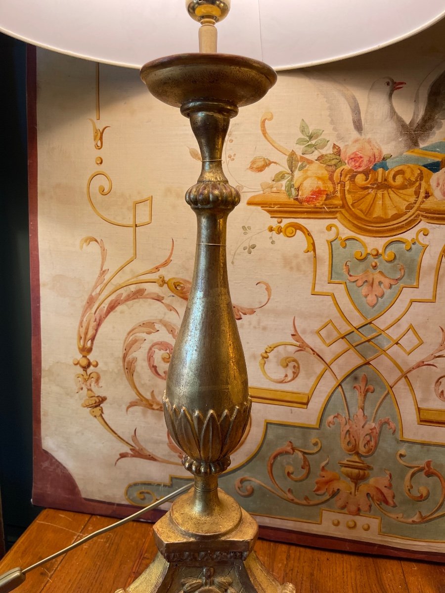 Lamp In Golden Wood, Height 84 Cm-photo-2