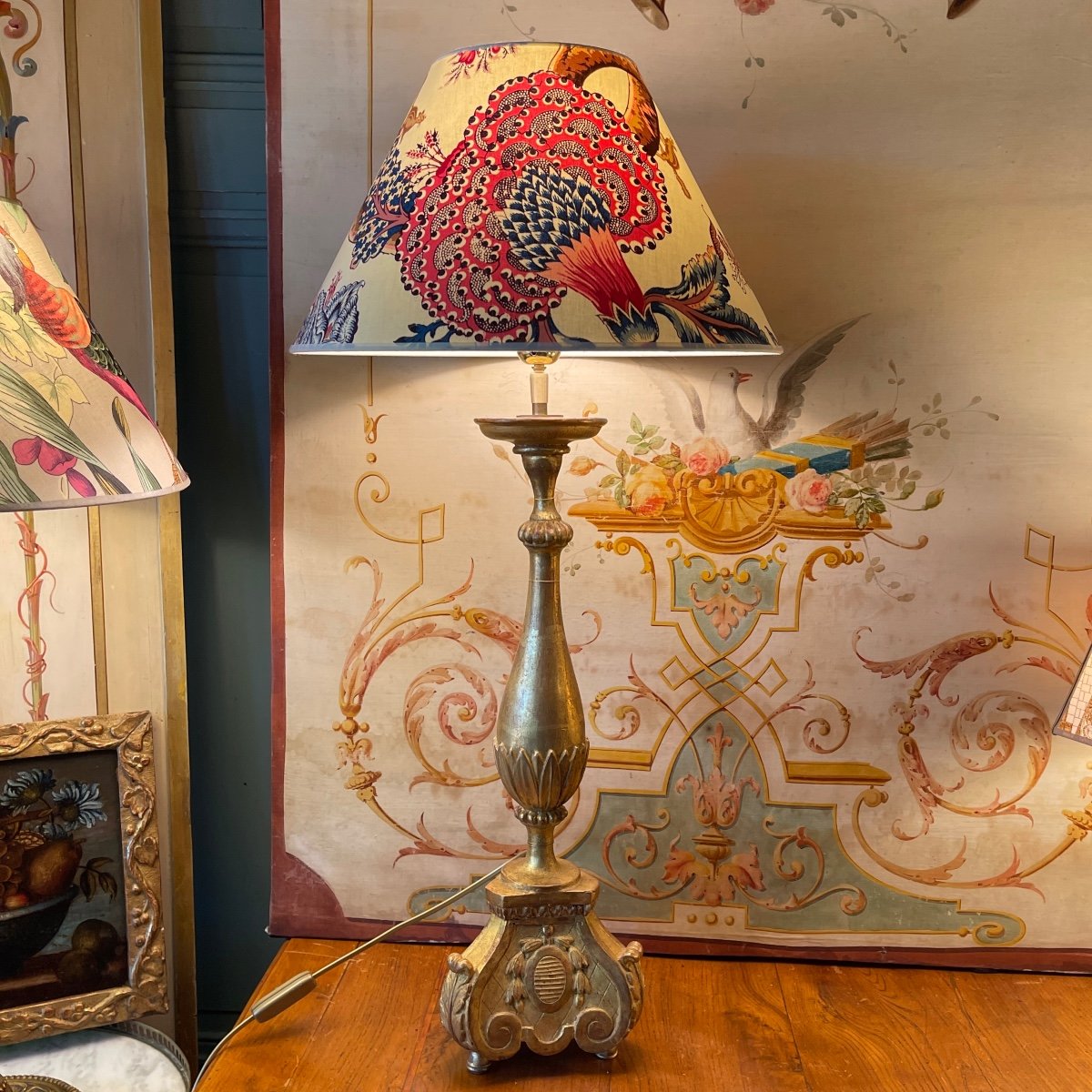 Lamp In Golden Wood, Height 84 Cm