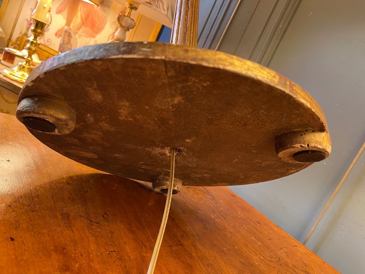 Large Lamp In Golden Patinated Wood, Height 95 Cm-photo-6