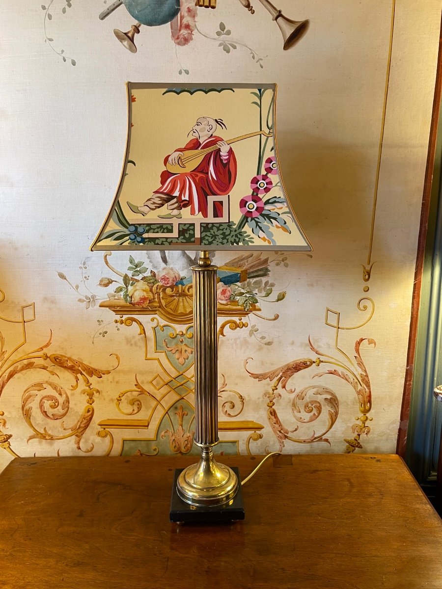 Brass And Marble Lamp, Height 68 Cm-photo-1
