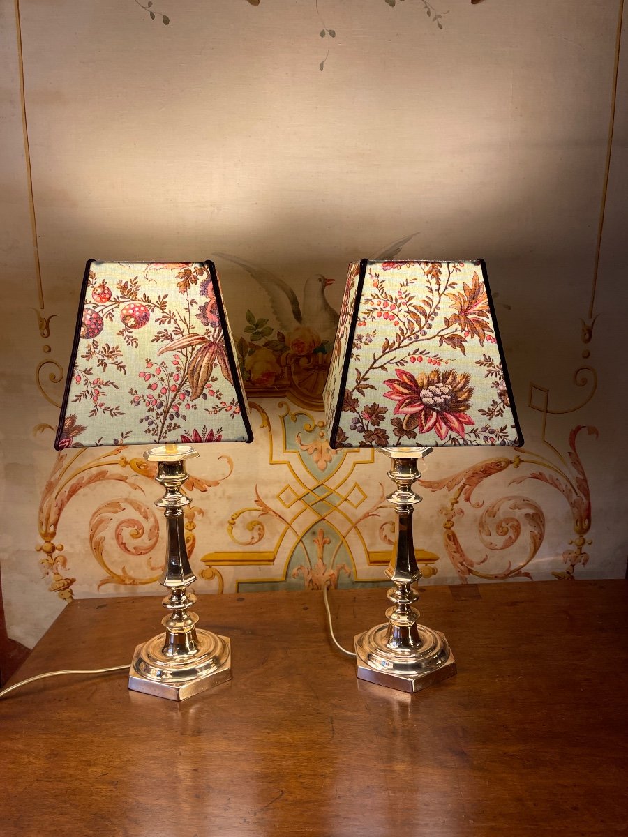 Pair Of Copper Bronze Lamps, Height 45 Cm -photo-2