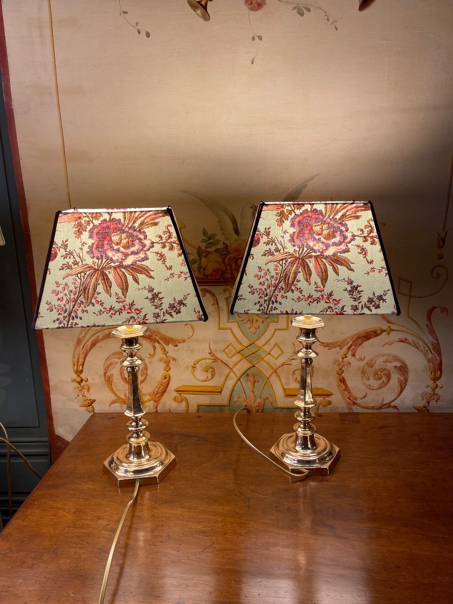 Pair Of Copper Bronze Lamps, Height 45 Cm -photo-3