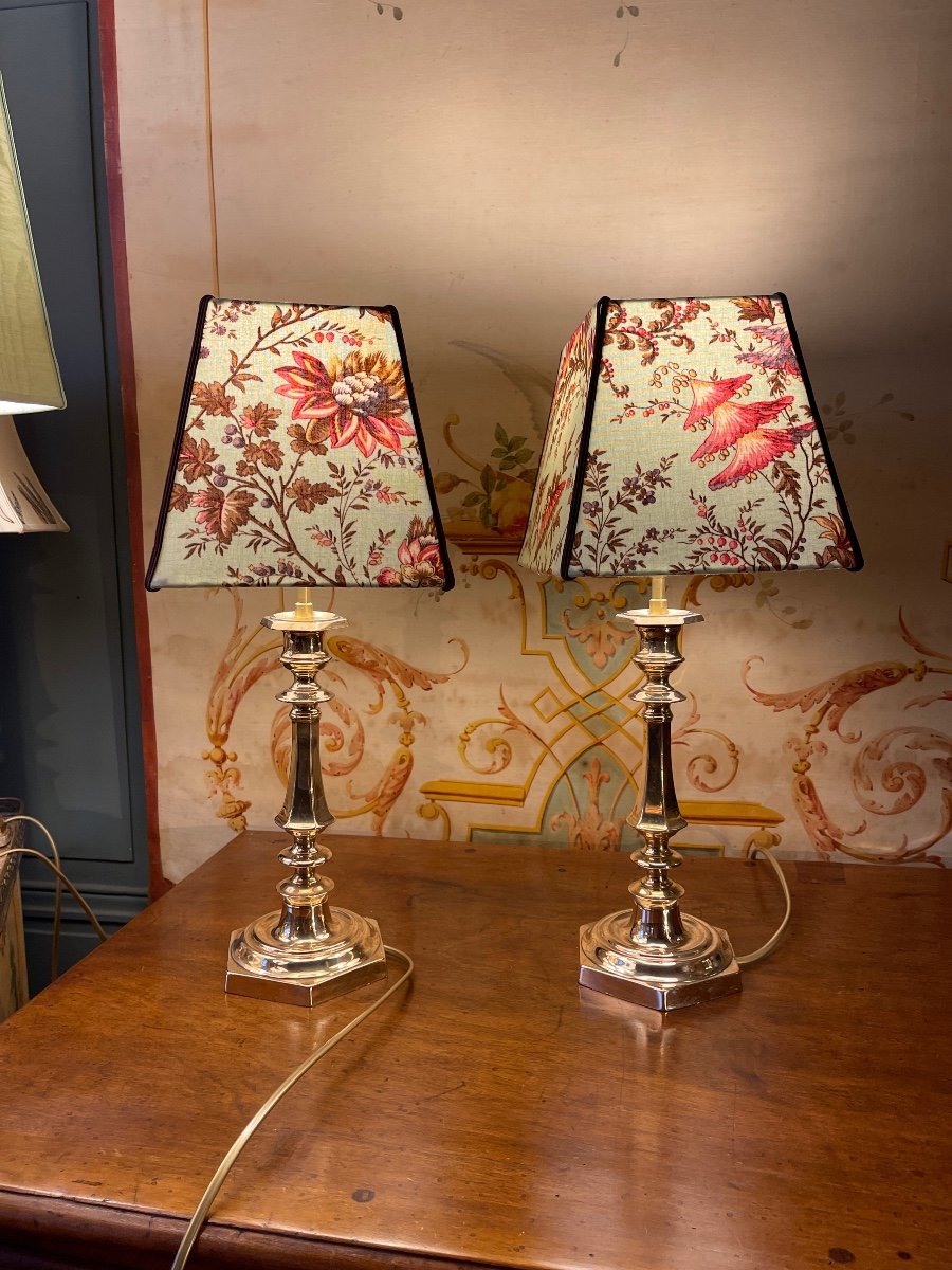 Pair Of Copper Bronze Lamps, Height 45 Cm -photo-4