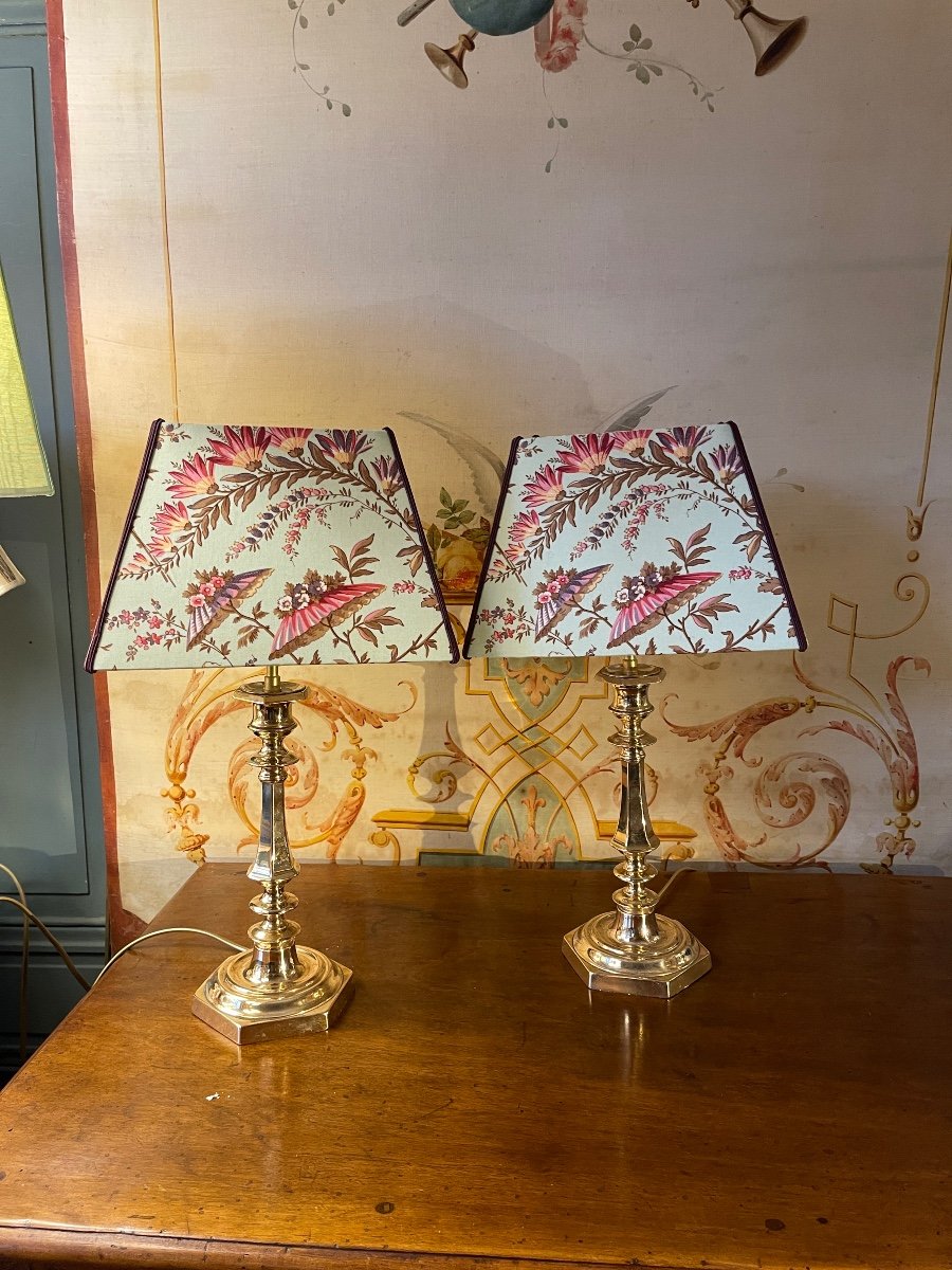 Pair Of Copper Bronze Lamps, Height 45 Cm -photo-1