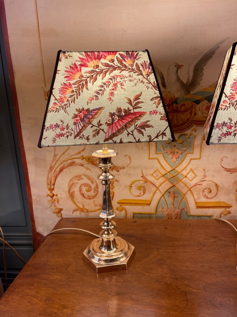 Pair Of Copper Bronze Lamps, Height 45 Cm -photo-2