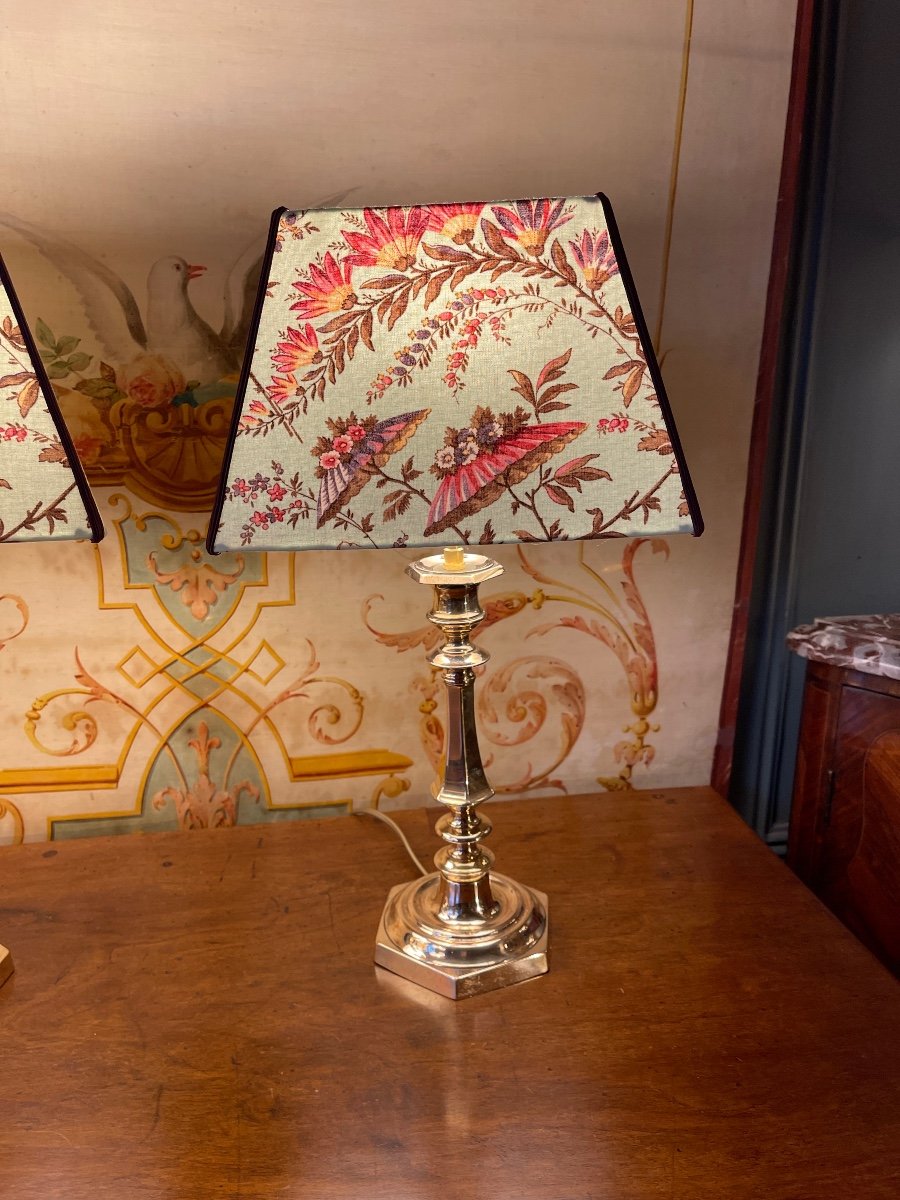 Pair Of Copper Bronze Lamps, Height 45 Cm -photo-3