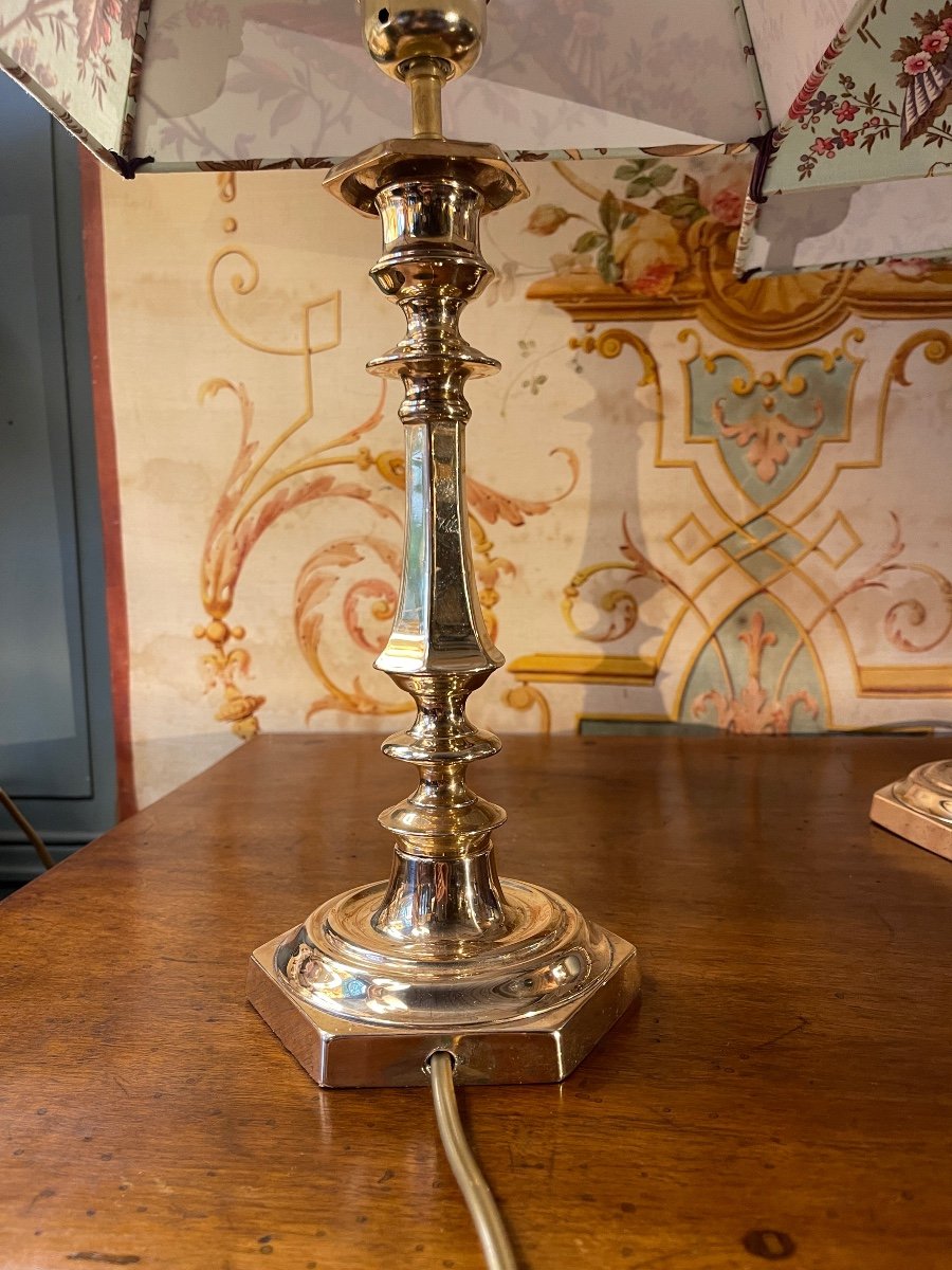 Pair Of Copper Bronze Lamps, Height 45 Cm -photo-6