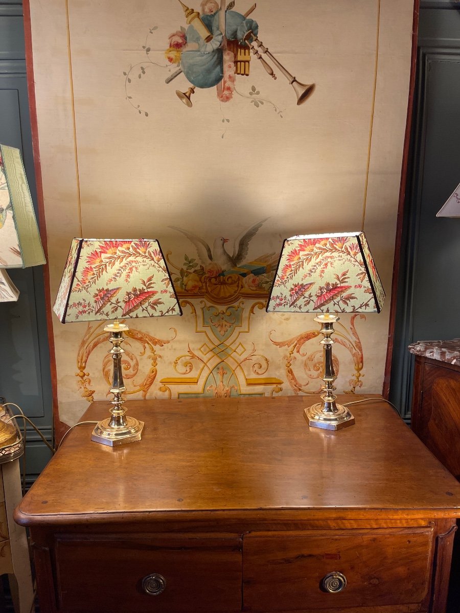 Pair Of Copper Bronze Lamps, Height 45 Cm -photo-8