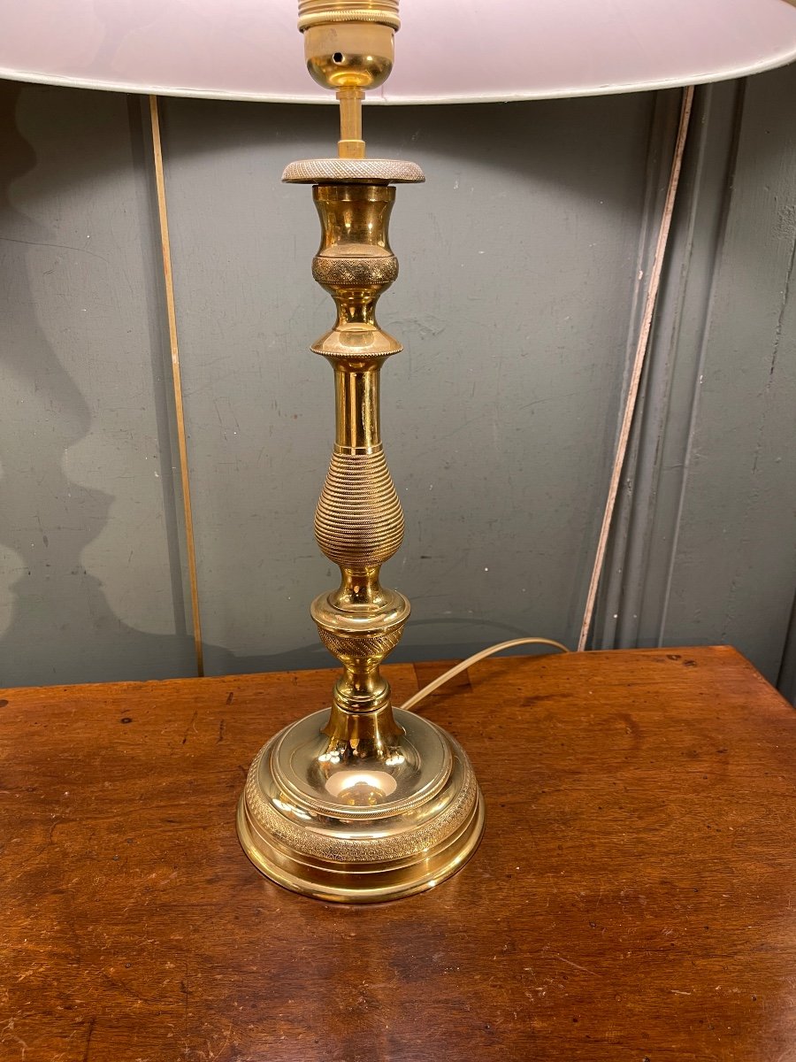 Large Chiseled Bronze Lamp, Height 51 Cm-photo-1