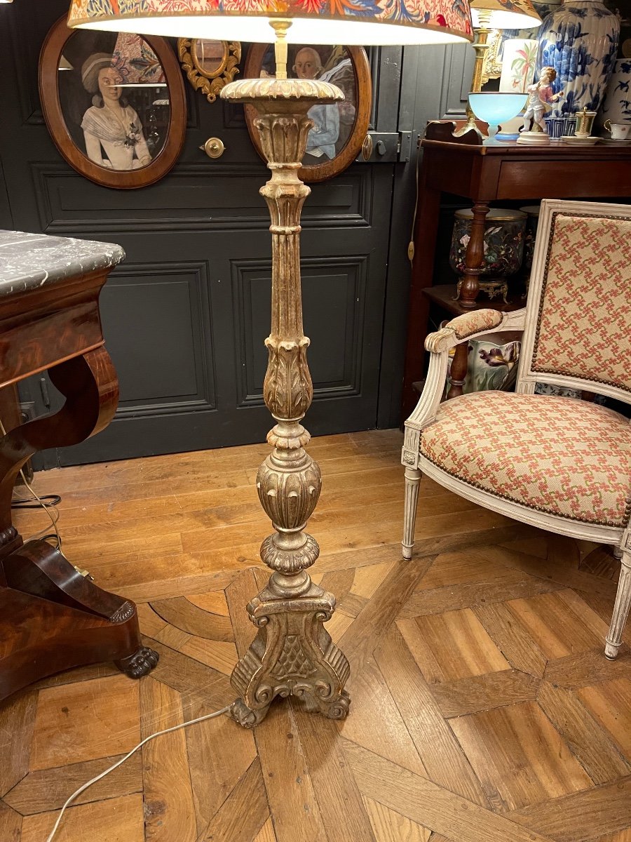 Carved Wooden Floor Lamp, Height 143 Cm-photo-3