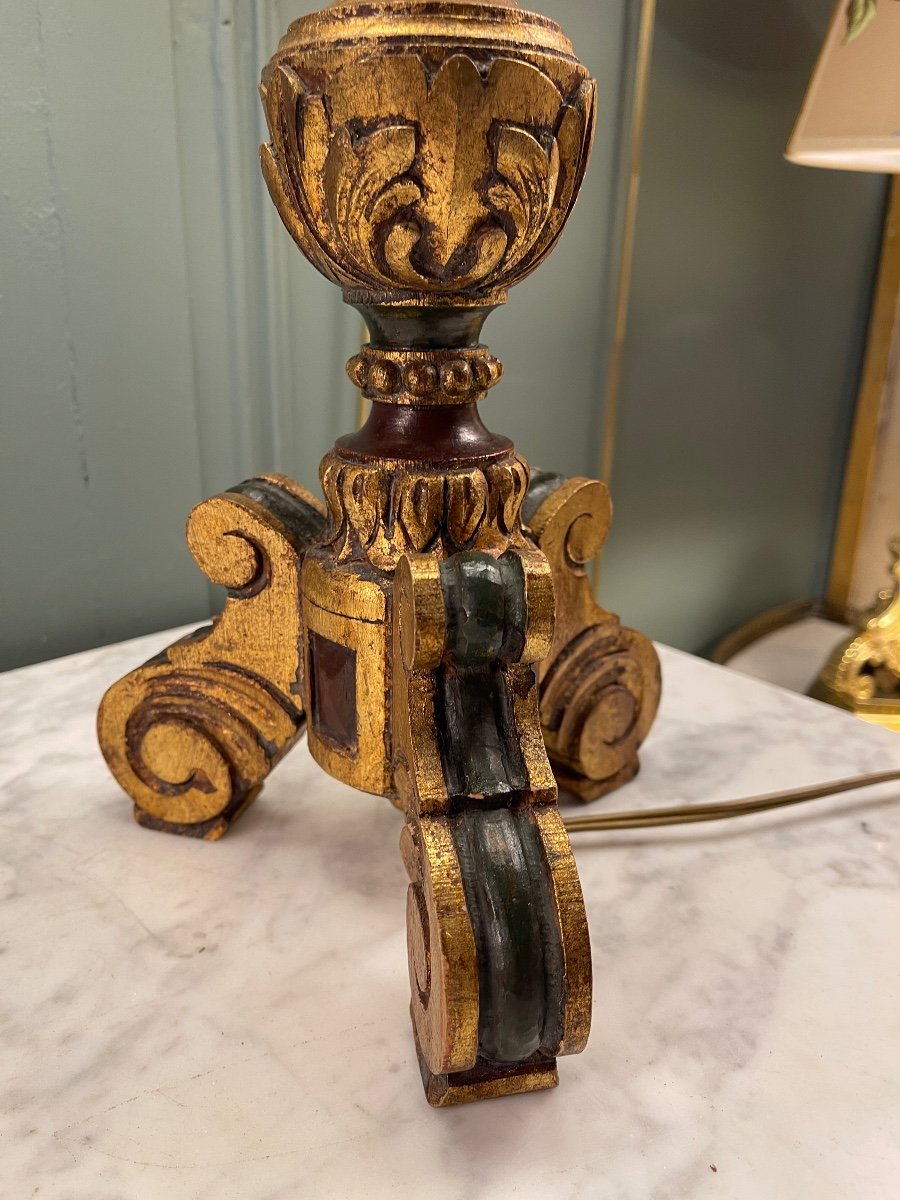 Painted Wooden Tripod Lamp, Height 63.5 Cm-photo-5