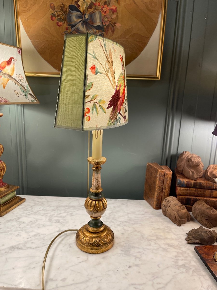 Lampe En Bois Peint, Hauteur  53 cm-photo-1