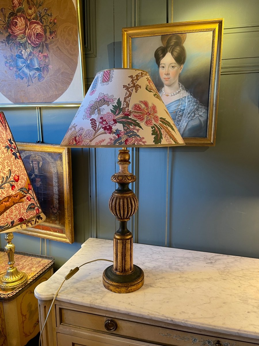 Painted Wooden Lamp, Height 70 Cm-photo-3