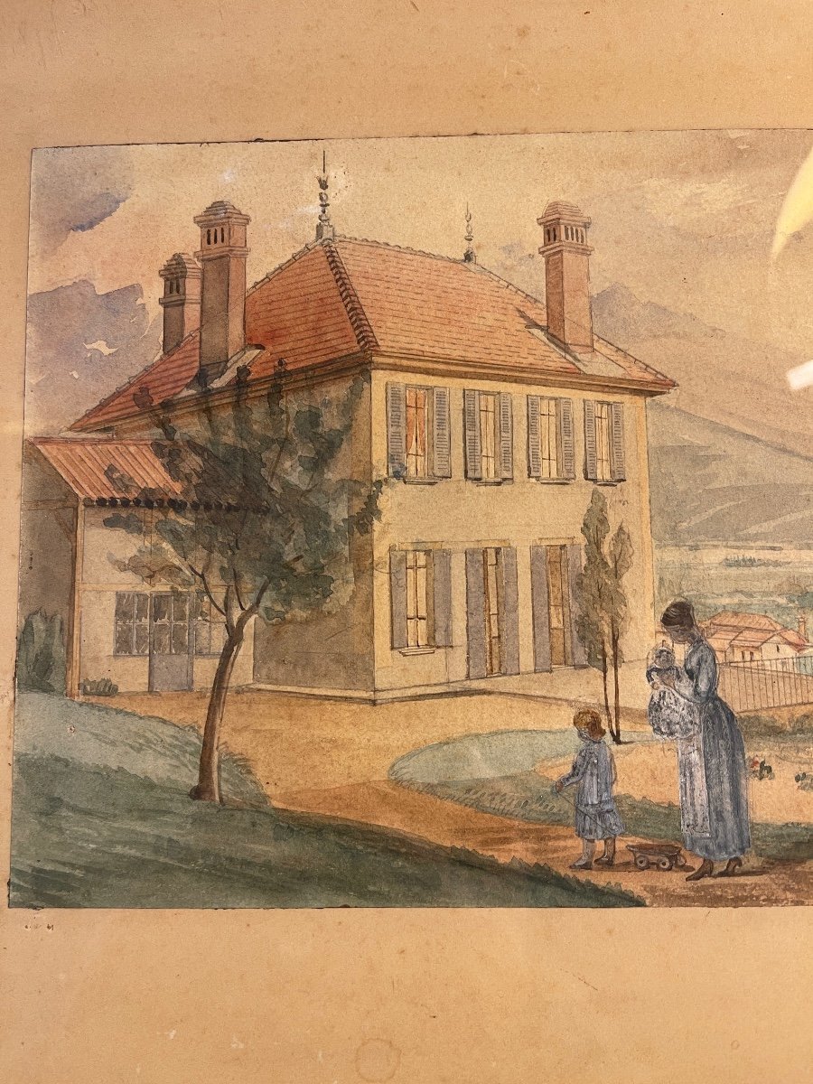 Animated House, 19th Century Watercolor-photo-3