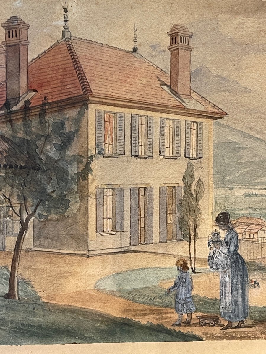 Animated House, 19th Century Watercolor-photo-4