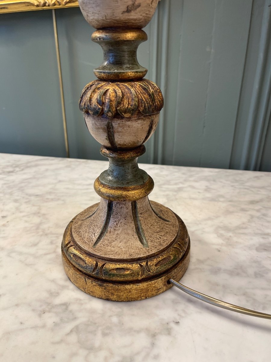Painted Wooden Lamp, Height 61 Cm-photo-5