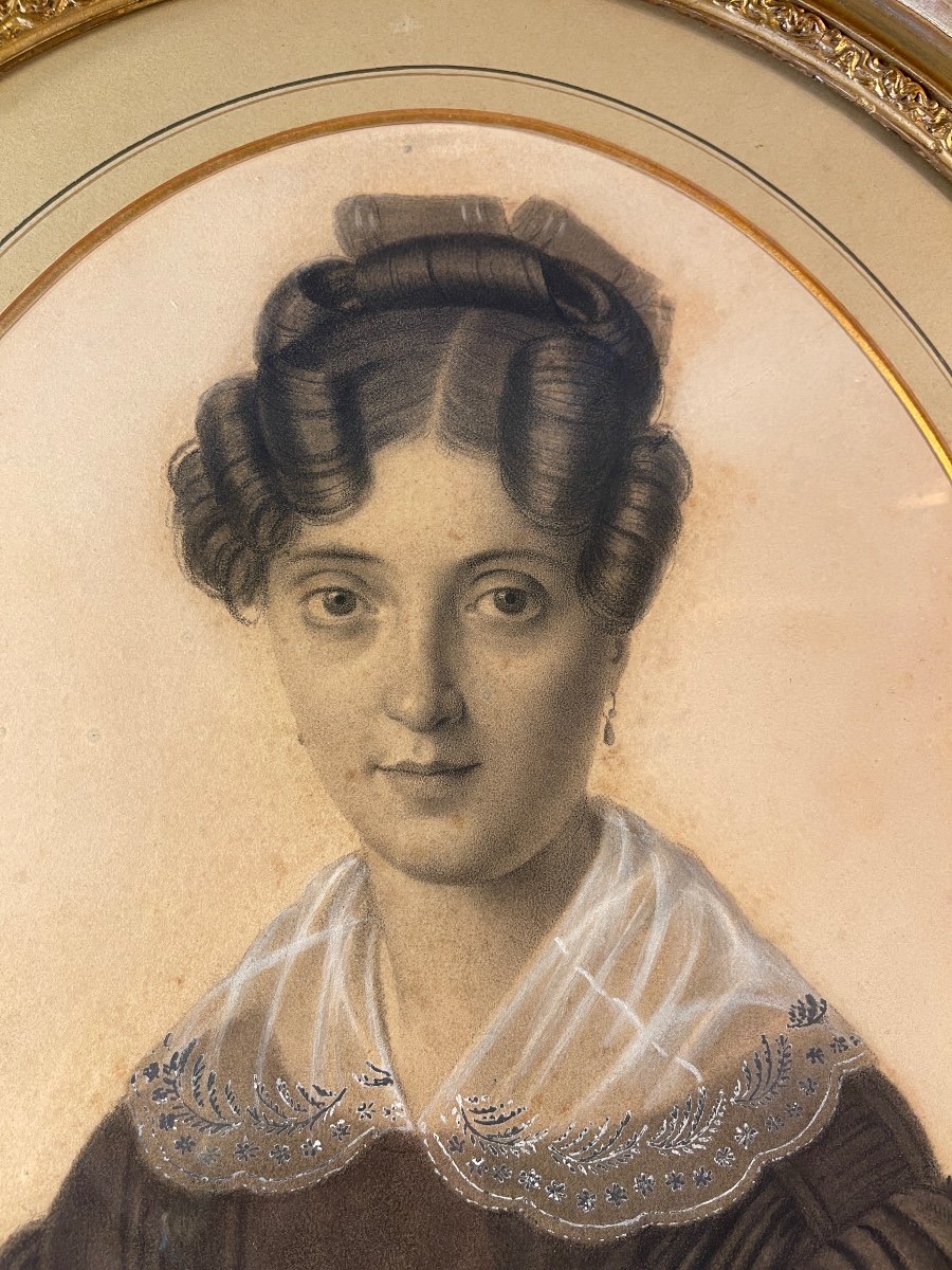 Portrait De Madame Auguste Vilin, Dessin Début XIXème-photo-4