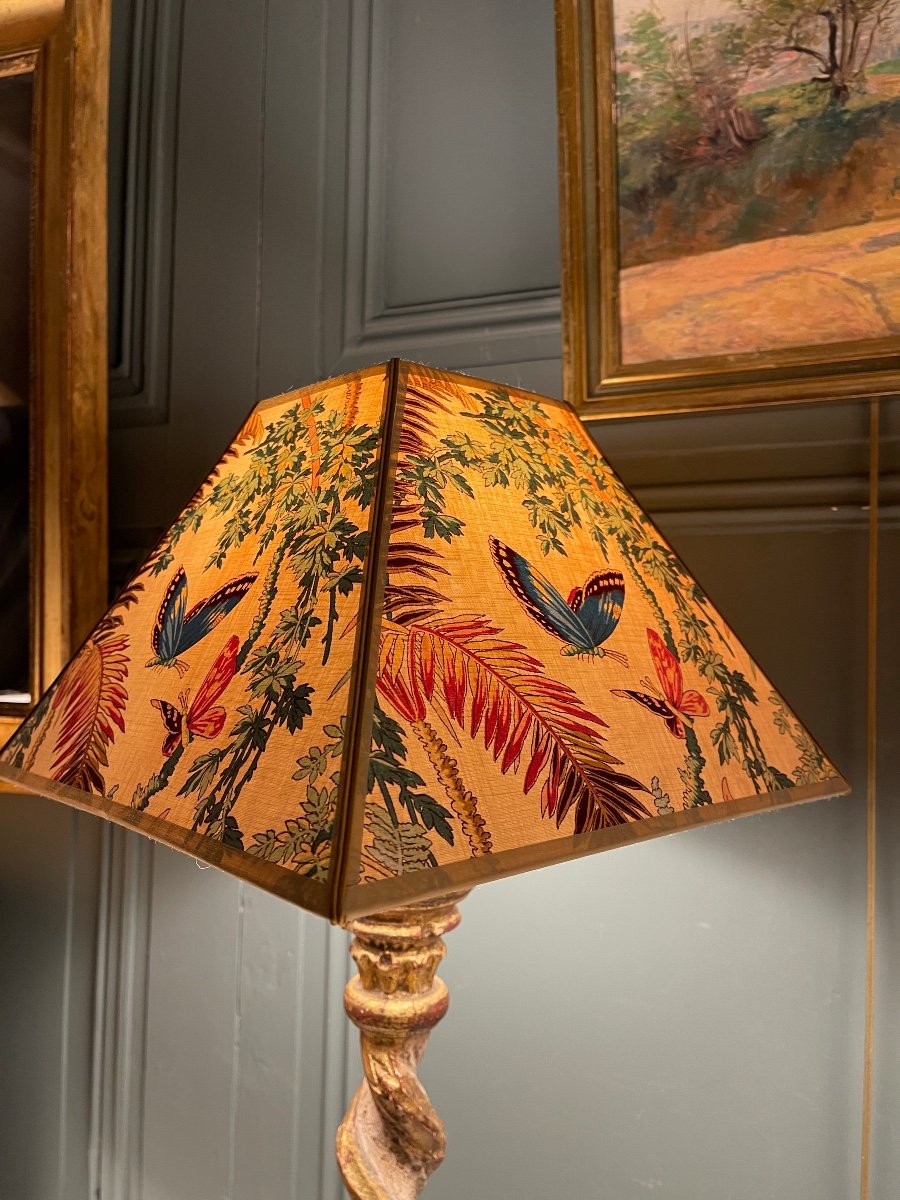 Large Pair Of Painted Wooden Lamps, Height 78 Cm-photo-6