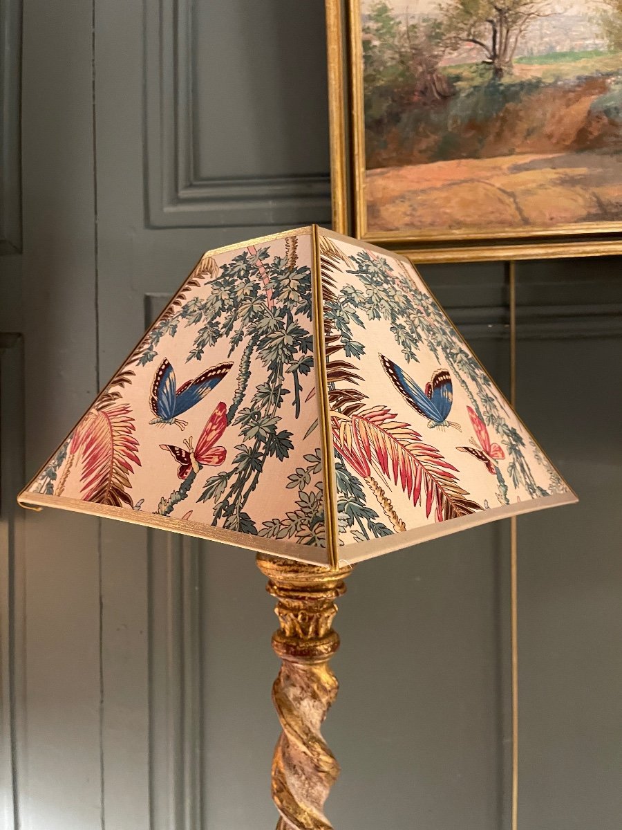 Large Pair Of Painted Wooden Lamps, Height 78 Cm-photo-7