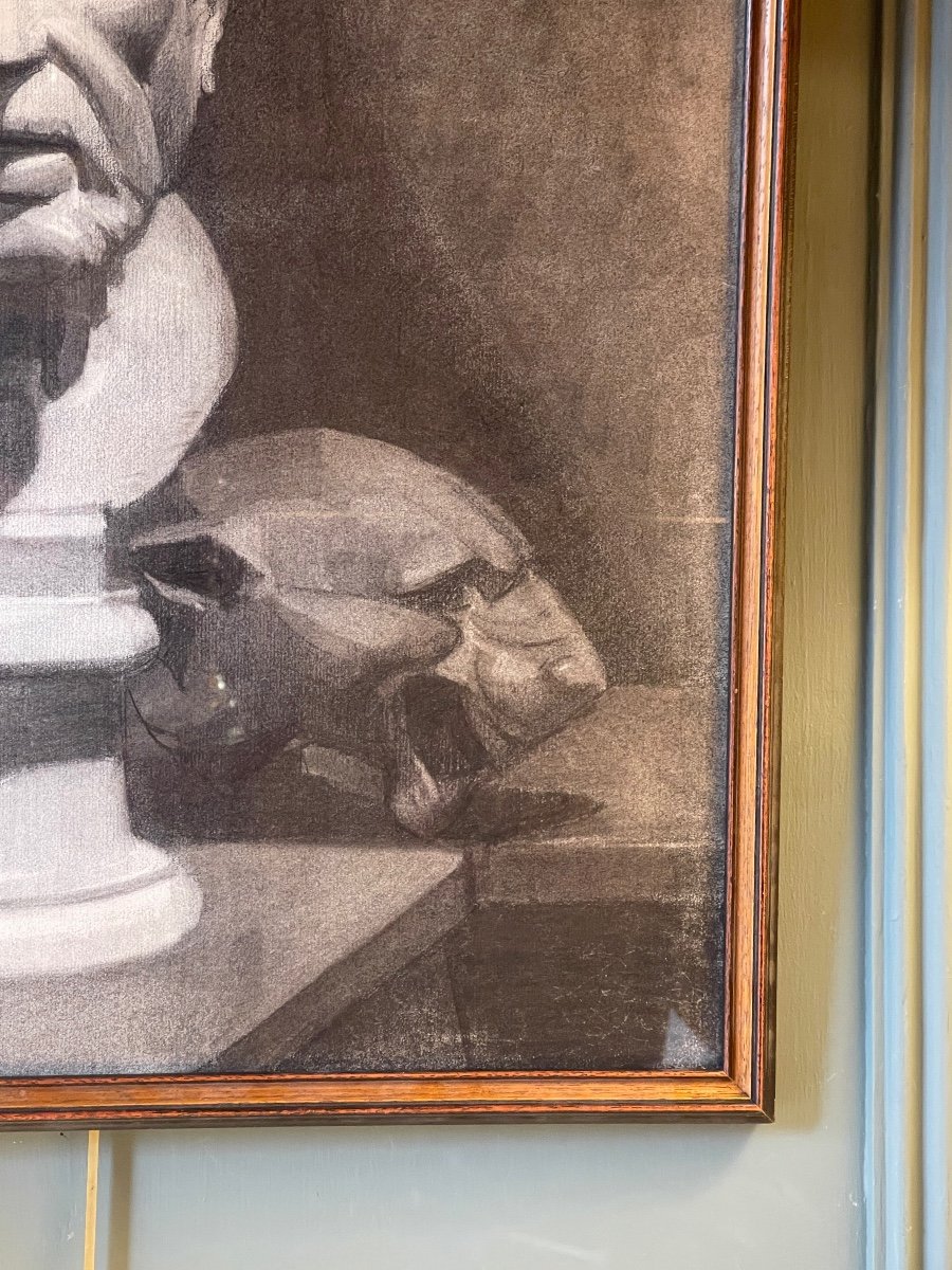 Bust Of A Man And Head Of A Lioness, 19th Century Academic Drawing-photo-4