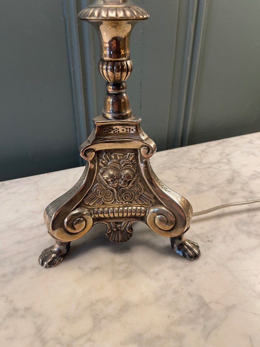 Tripod Lamp In Silver-plated Bronze, Height 67 Cm-photo-5